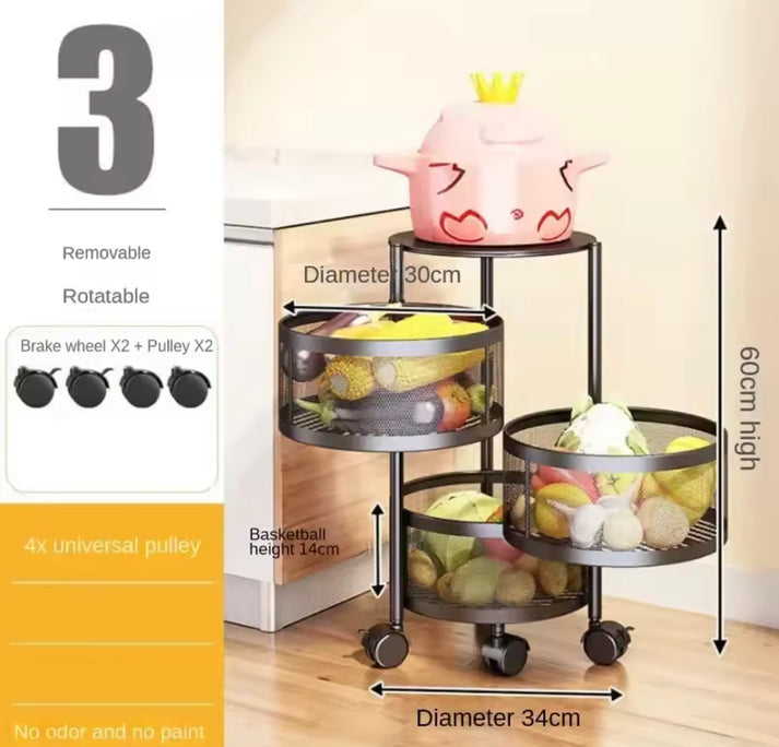 Metal Large Capacity Rotating Round Trolley with Wheels