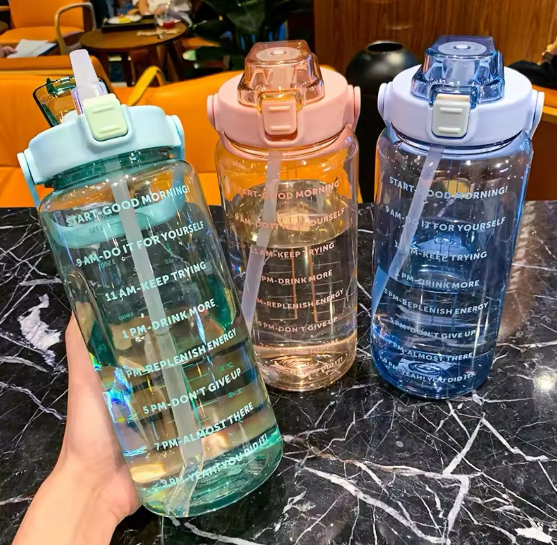 3 Pcs Motivational Transparent Water Bottle Set with Straw & Stickers