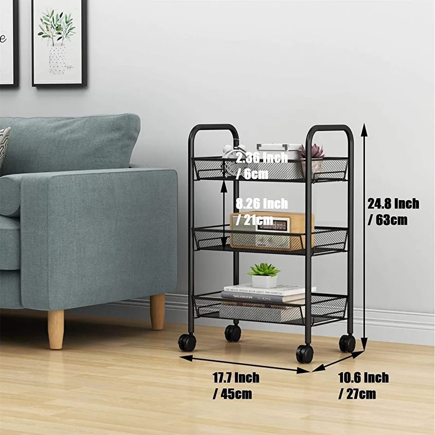 3 Layer Metal Multipurpose Storage Rack Kitchen Trolley Storage Rack Organizer