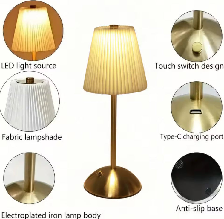 Metal Base Pleated Desk Touch Lamp with Three Modes of Light