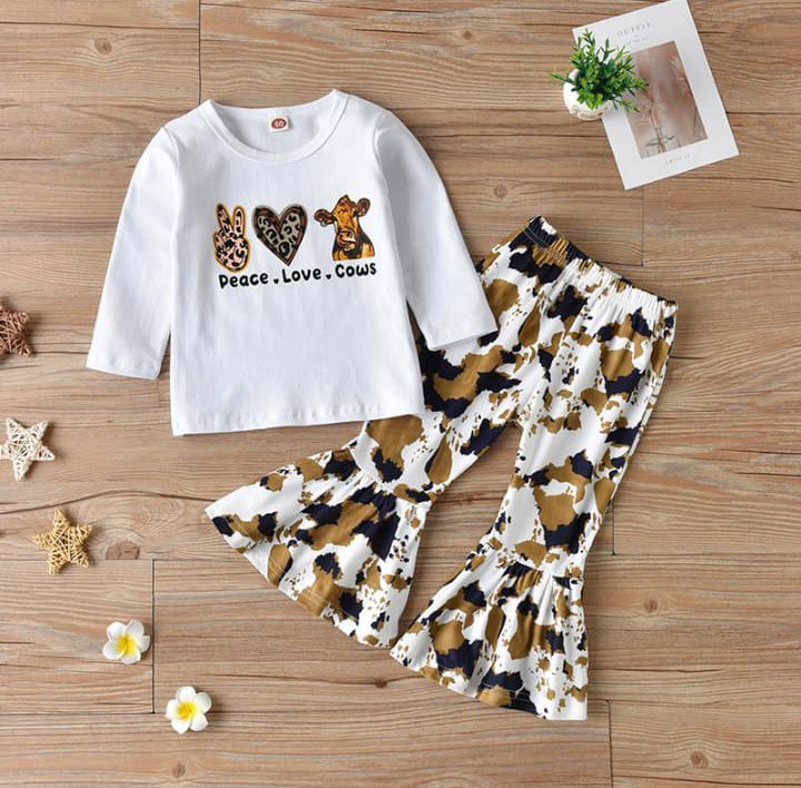 Long Sleeve Tshirt with Flared Pants for Girls
