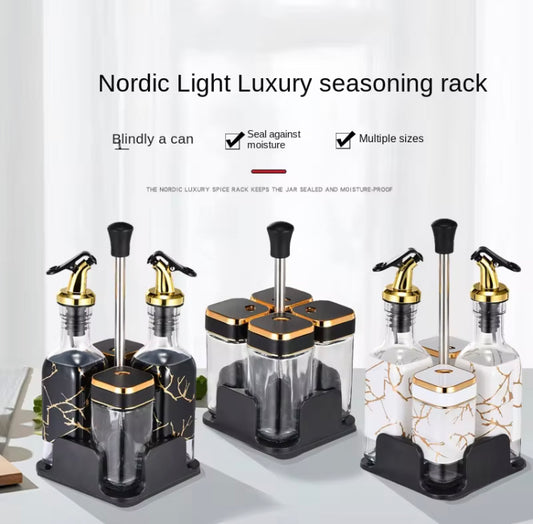 Luxury 4 Pcs Glass Spices and Seasoning Jars Set with Stand