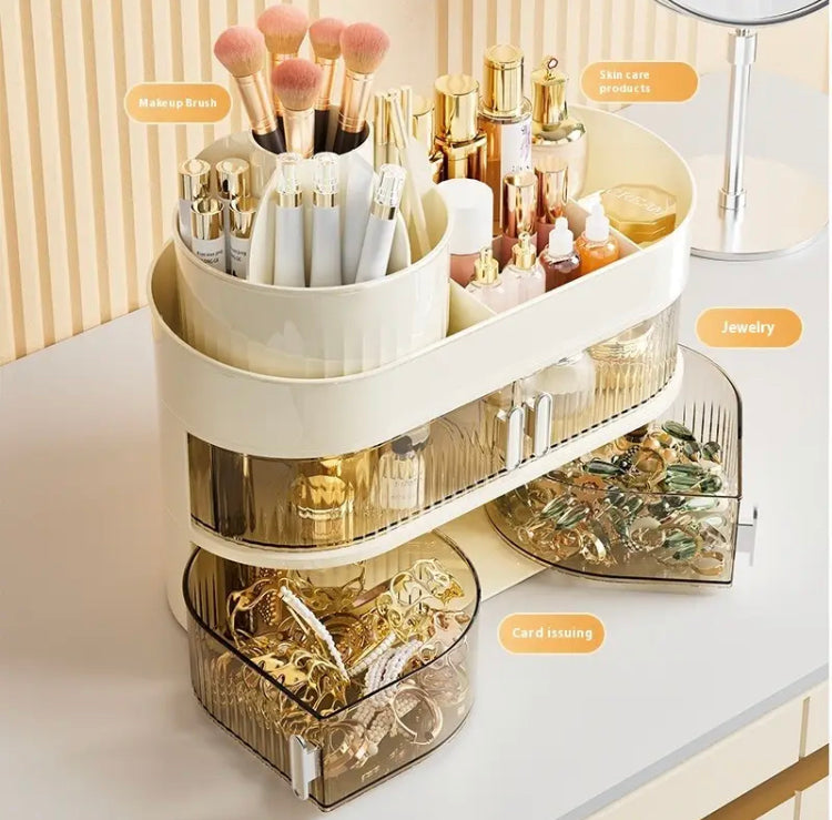 Cream Style Cosmetics Makeup Organizer with Rotating Brush Holder