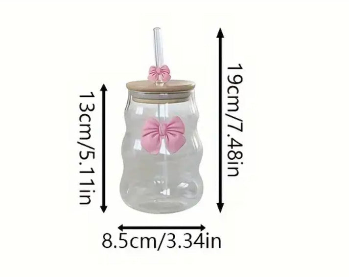 Aesthetic Bow Coffee Glass with Lid & Straw