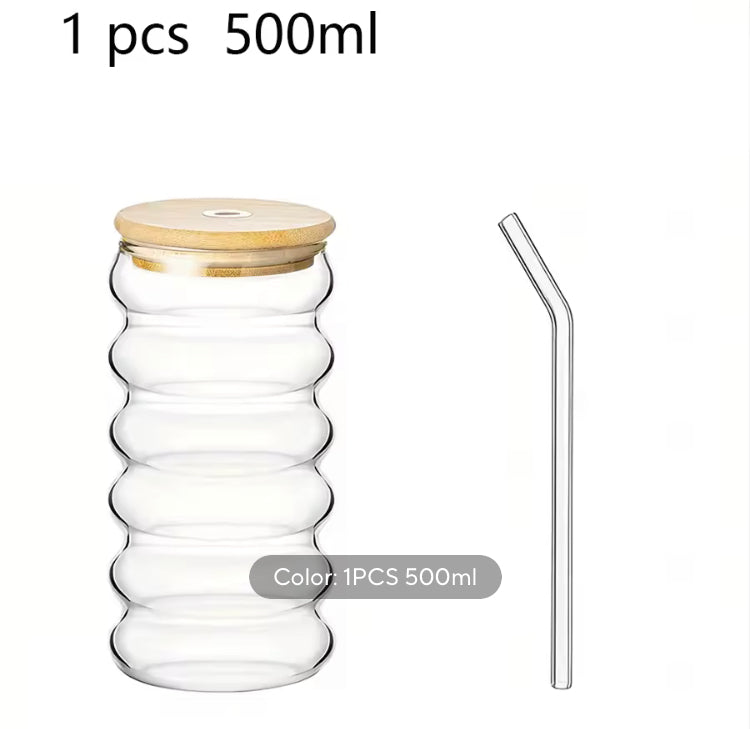 500ml Cloud Design Coffee Glass with Lid & Straw