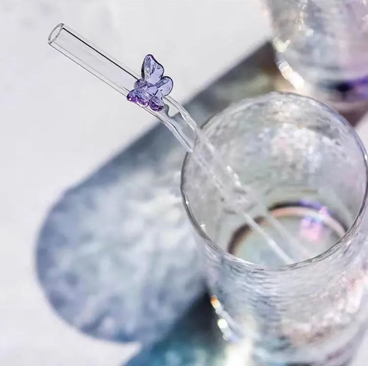 Aesthetic Butterfly Glass Drinking Straws