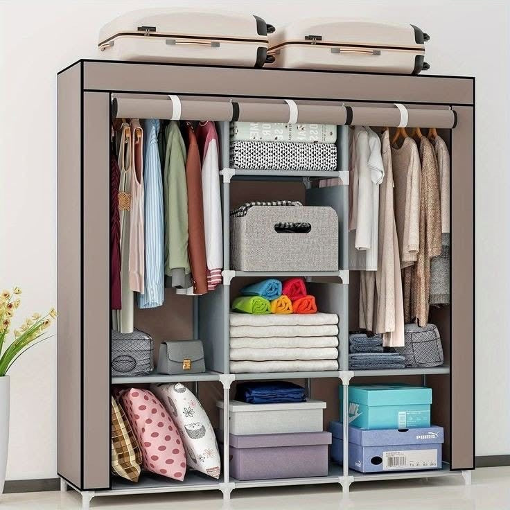 Large Capacity Non Wooven Wardrobe Foldable Portable Wardrobe with Partitions Cupboard.