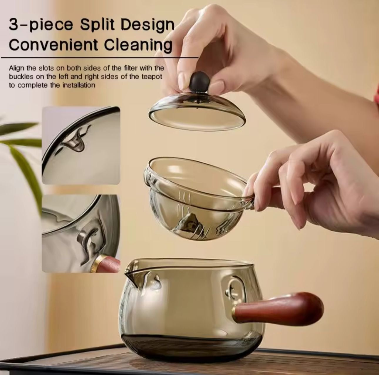 Heat Resistant Glass Tea Pot with Side Handle