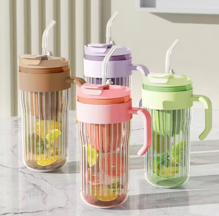 550ml Stripe Coffee Glass with Straw, Stainer Closure