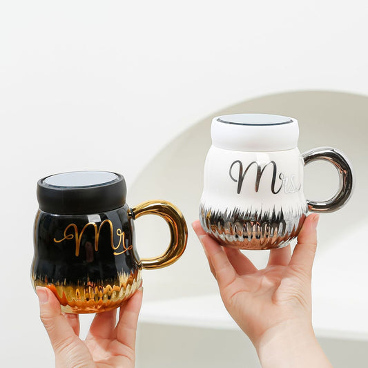 Ceramic Mr Mrs Coffee Tea Mug with Lid