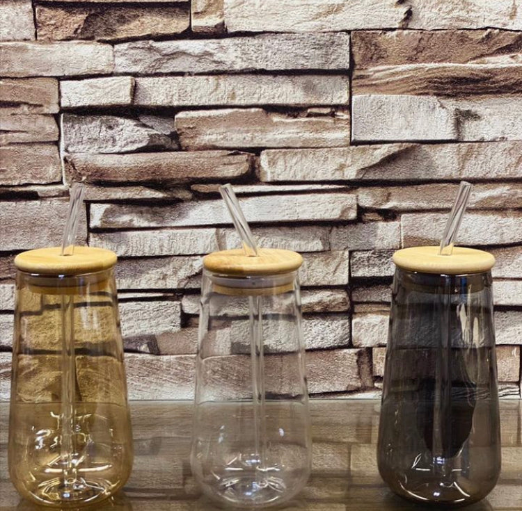500ml Aesthetic Coffee Glass with Lid & Straw