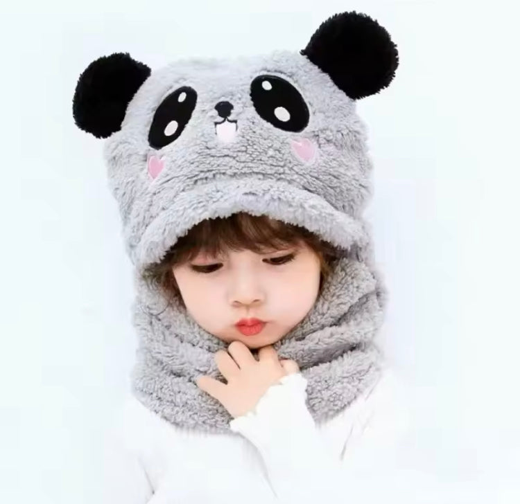 Panda Character Winter Warm Fleece Beanie Caps for Kids