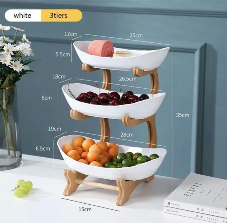 3 Layer Serving Fruit Platter with Wooden Stand