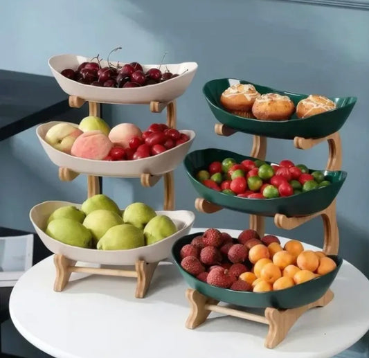 3 Layer Serving Fruit Platter with Wooden Stand