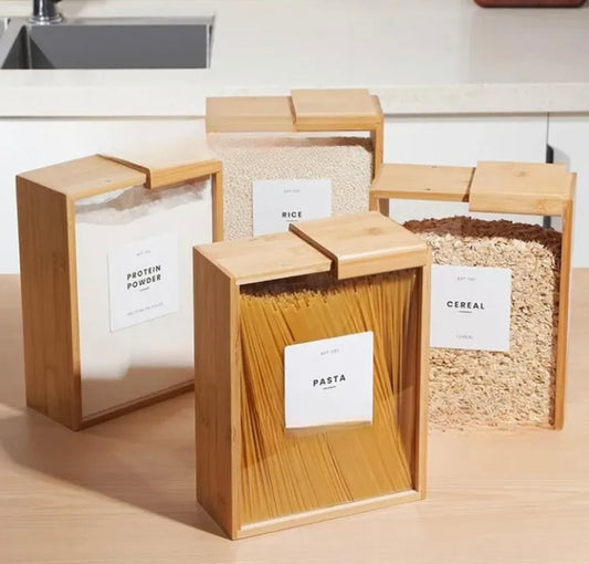 Bamboo Moist-Proof Grain Container with Magnetic Lid