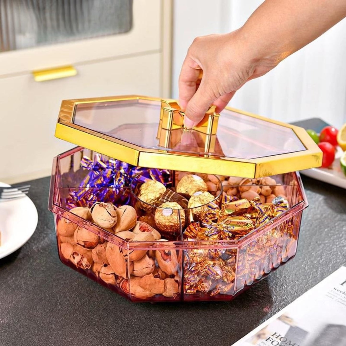 Rotating Acrylic Dry Fruits Candies Tray