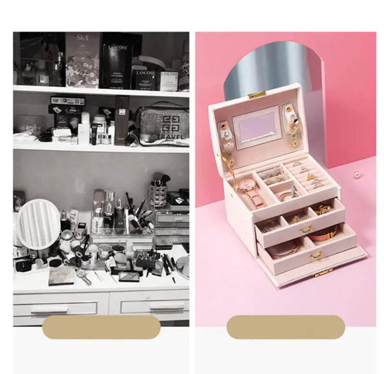Three Layer Mirror Leather Jewellery Box Imported High Quality