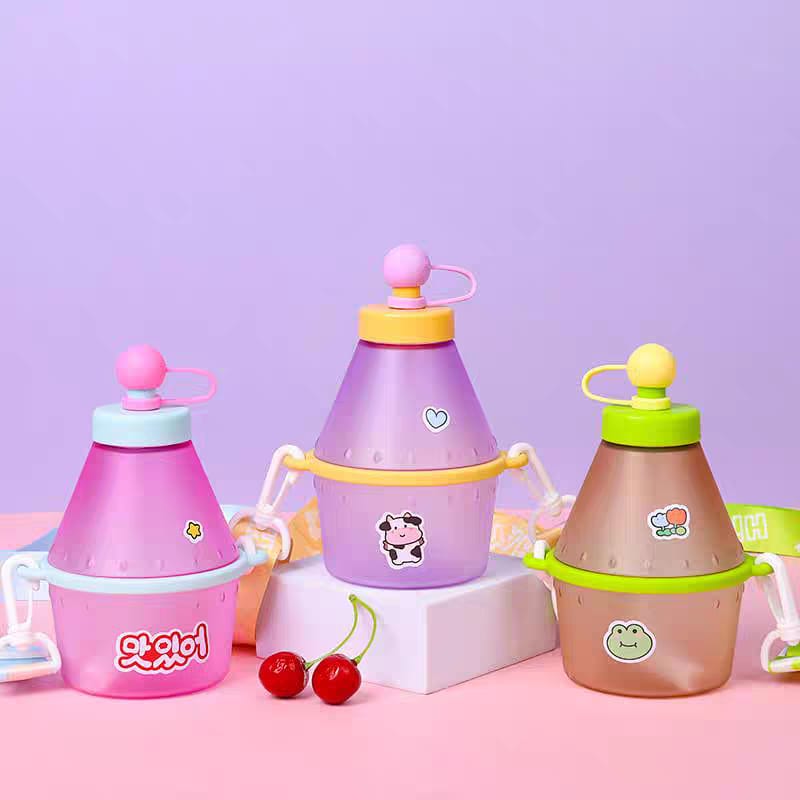 400ml Cute Sipper Bottles For Kids with Straw, Strap & Stickers