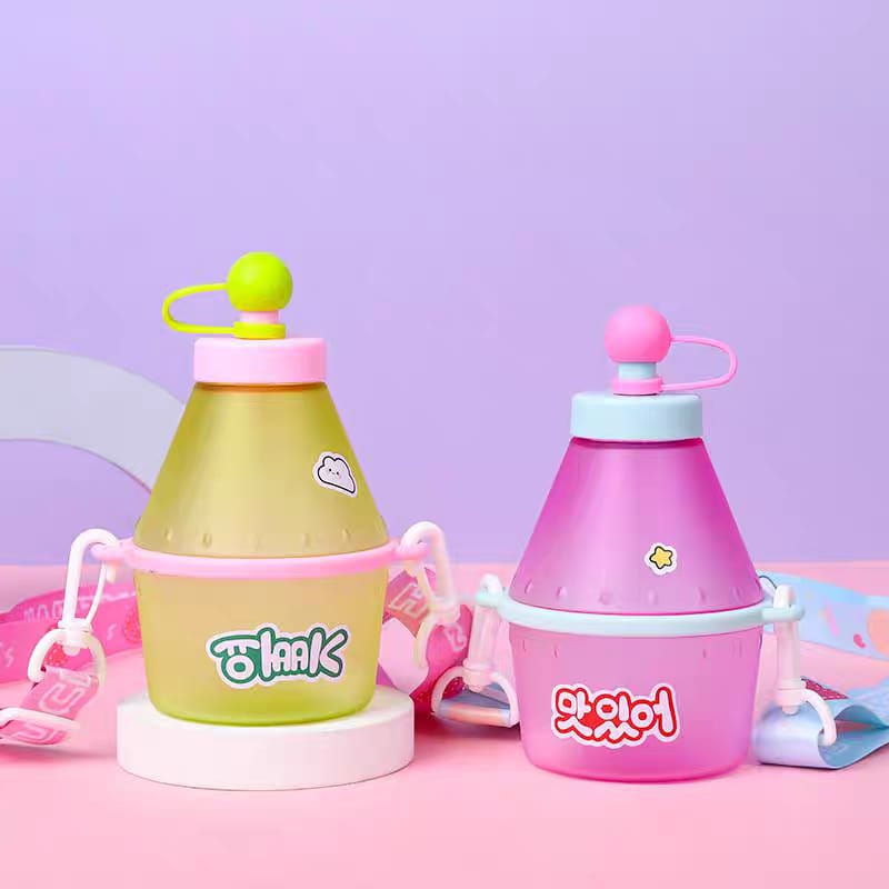 400ml Cute Sipper Bottles For Kids with Straw, Strap & Stickers