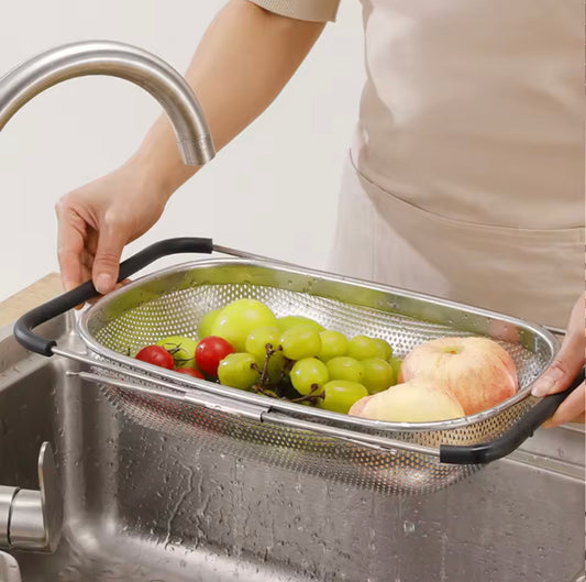 2 in 1 Stainless Steel Expandable Storage Basket and Sink Stainer