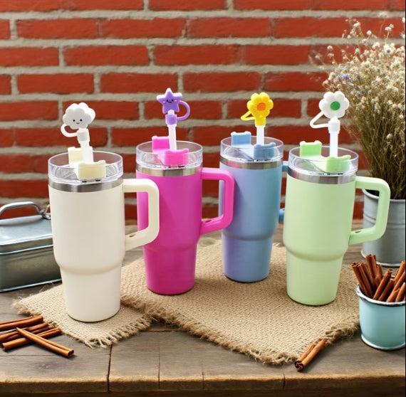 14oz Stainless Steel Insulated Tumbler with Lid, Handle & Straw