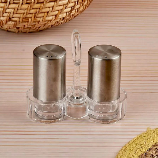 Stainless Steel Salt & Pepper Shaker Set with Acrylic Holder