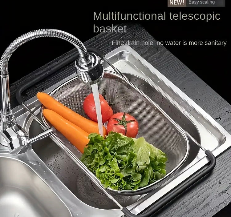 2 in 1 Stainless Steel Expandable Storage Basket and Sink Stainer