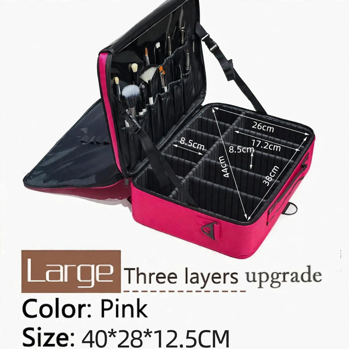 Professional Three Layer Large Capacity Leather Makeup Vanity Bag