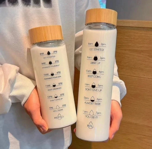 Motivational Glass Water Bottle with Wooden Lid