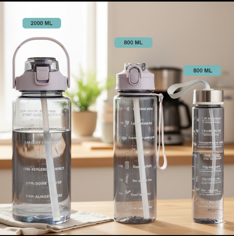 3 Pcs Motivational Transparent Water Bottle Set with Straw & Stickers