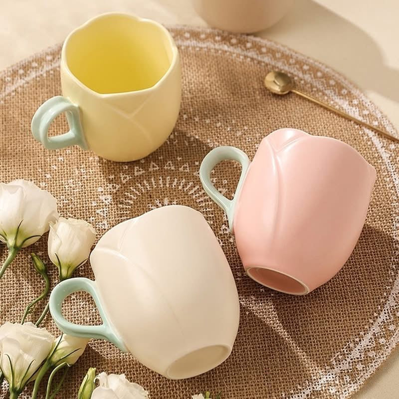 Ceramic Tulip Coffee Mug with Saucer